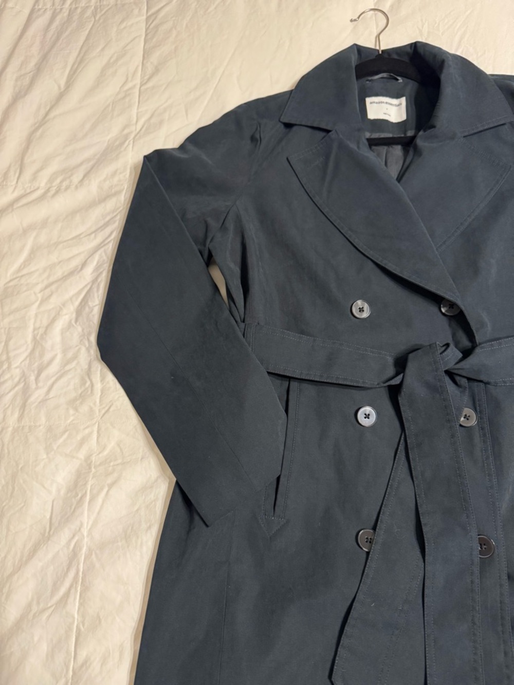 Amazon Essentials Dark Navy Double-Breasted Trench Coat with Belt